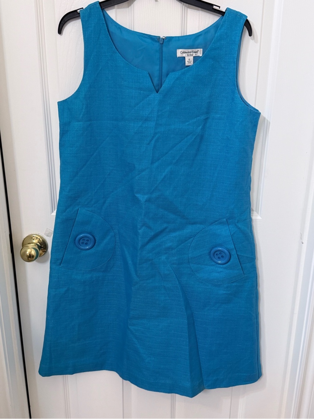Coldwater Creek Bright Turquoise Sleeveless Mini Shift Dress Small stain on hem.
